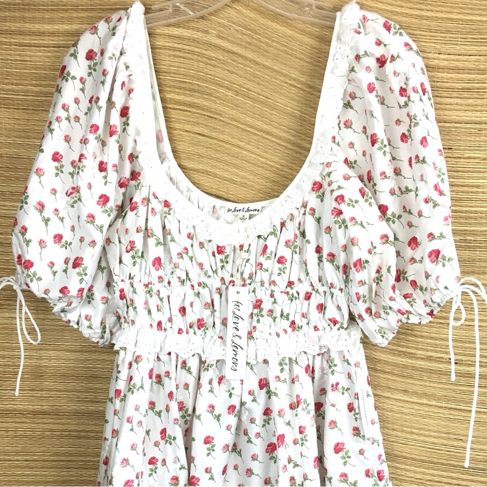 FOR LOVE & LEMONS NWT JACKSON COTTON EMBROIDERED MINI DRESS IN FLORAL PRINT S - Picture 6 of 16